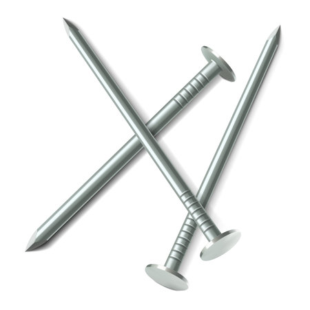 Nails screw-bolt isolated isometric vector illustration set. Engineering fastening tool different form, shape and position isolated on white backgroundのイラスト素材