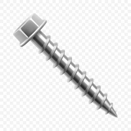 Metal self-tapping screw isolated on transparent background. Realistic 3d Vector illustrationのイラスト素材