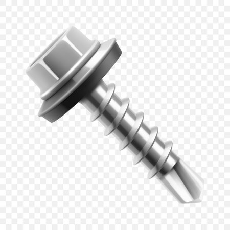 Metal self-tapping screw isolated on transparent background. Realistic 3d Vector illustrationのイラスト素材