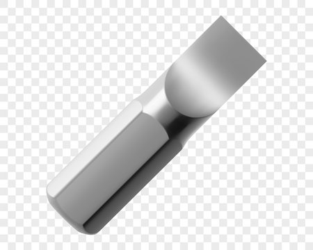 Slotted screwdriver bit isolated on a white background. Realistic 3d vector illustration. Isometric metal bits for screwdriver. Hand tools for repair and construction. Bits for bolts and screwsのイラスト素材
