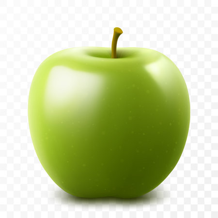 Green delicious juicy apple isolated on transparent background. Realistic 3D vector illustration. Template for your designのイラスト素材