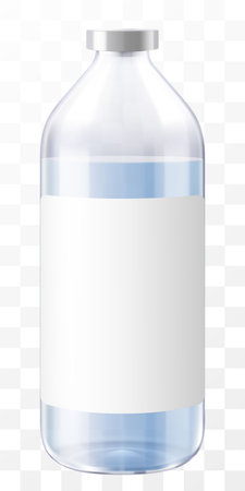 Medical Bottle. Glass Pharmacy Bottle. Drug Vial Blank. Saline solution Jar Template with Screw Lid Design. Essential Aromatic Oil Container Mockup. Round Medicine Storage. Realistic 3d vectorのイラスト素材