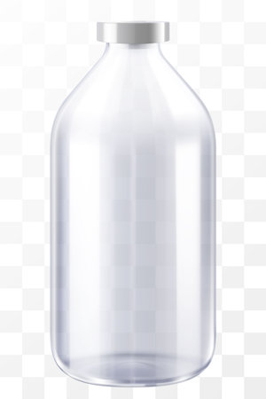 Medical Bottle. Glass Pharmacy Bottle. Drug Vial Blank. Vitamin Jar Template with Screw Lid Design. Essential Aromatic Oil Container Mockup without Label. Round Medicine Storage. Realistic 3d vectorのイラスト素材
