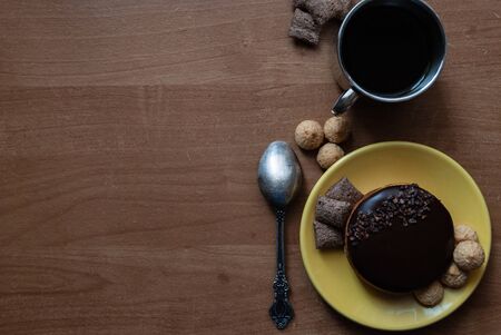 breakfast on a wooden tableの写真素材