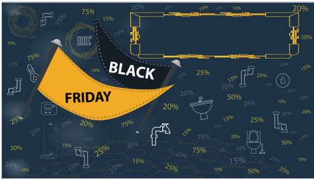 Plumbing black Friday offer with â tools icons, promotion of price reduction on black background. copy-spaceのイラスト素材