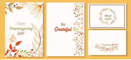 Thanksgiving cards Set, Good for invitation, banner , cover, placard and other graphic design. vector illustration.のイラスト素材