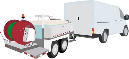 Plumbing Hydro Jetting machine with Plumber Sewer cleaning service Van. isolated on white background. copy-spaceのイラスト素材