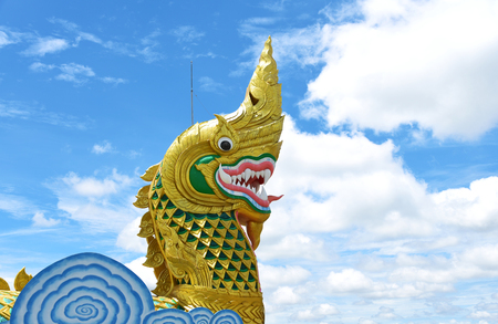 travel in Yasothon Province of Thailand. Naga legend Or big snake legend of Thailand. naga sculpture or big snake sculpture in yasothon province of Thailand.の写真素材