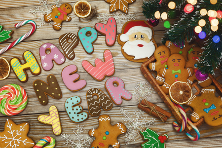Christmas background with Christmas cookies, decoration and spices, 2018の写真素材