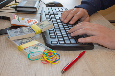 Make money from home everyday. Business proposal pictures. Online business can make more money, The dollar around youの写真素材