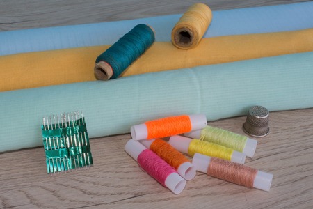 Furniture and equipment for sewing in designer sewing workshop. tools for sewing for hobby