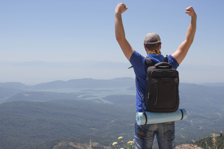 Traveler travel In the mountains reserve. Active and healthy lifestyle on summer vacation and...