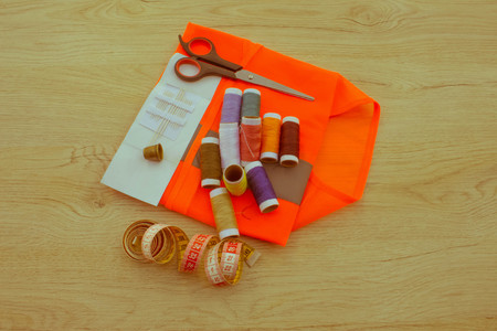 Furniture and equipment for sewing in designer sewing workshop. tools for sewing for hobby....