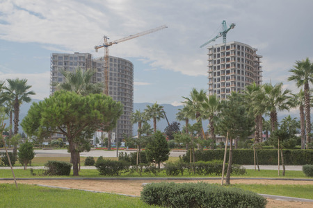 Park and lake in the city Batumi center on a sunny spring day. Park in center of Batumi, Georgiaの写真素材
