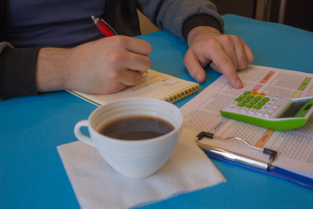 People calculate about and note data cost at home, Finance managers task, Concept business and financeの写真素材