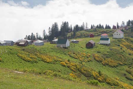 Mountain Village on a Sunny Summer day. inhabited village in Georgia. Caucasusの写真素材