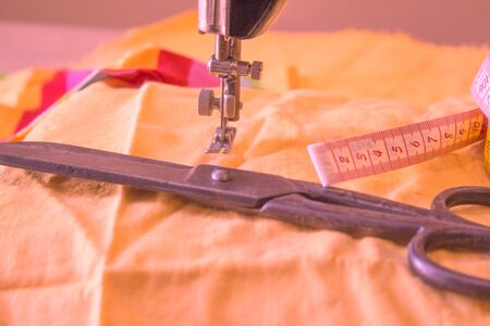 Tools for sewing for hobby. Sewing kit. Thread, needles and cloth