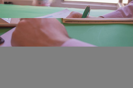 Man Analyzing Statistics Financial Concept. The calculators, business owners, accounting and...