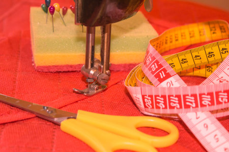 Tools for sewing for hobby. Sewing kit. Thread, needles and cloth