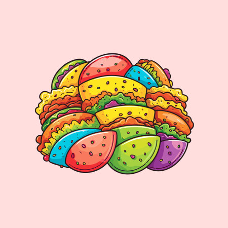 tacos sticker cool colors kawaii clip art illustration for menu, poster, webのイラスト素材