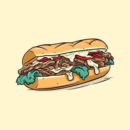 philly cheesesteak sandwich clip art illustration for menu, poster, webのイラスト素材