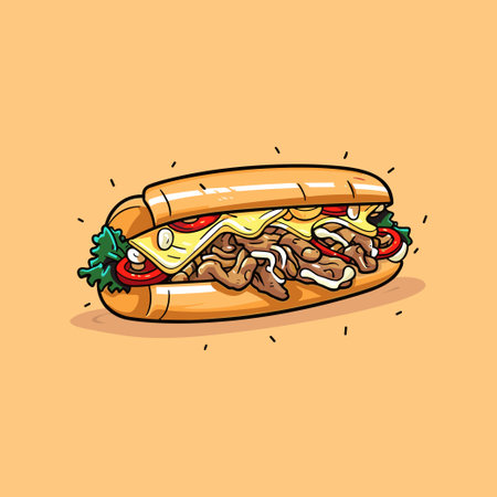 philly cheesesteak sandwich clip art illustration for menu, poster, webのイラスト素材