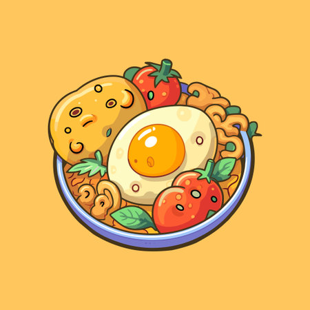 omelette cool colors kawaii clip art illustration for menu, poster, webのイラスト素材