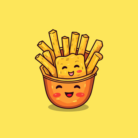 french fries cool colors kawaii clip art illustration for menu, poster, webのイラスト素材