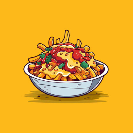 chili cheese fries vector illustration. clean line and cool color clip art for menu, poster, webのイラスト素材