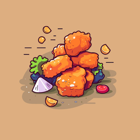 chicken nuggets vector illustration. clean line and cool color clip art for menu, poster, webのイラスト素材