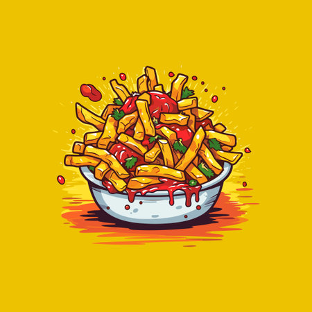 chili cheese fries vector illustration. clean line and cool color clip art for menu, poster, webのイラスト素材
