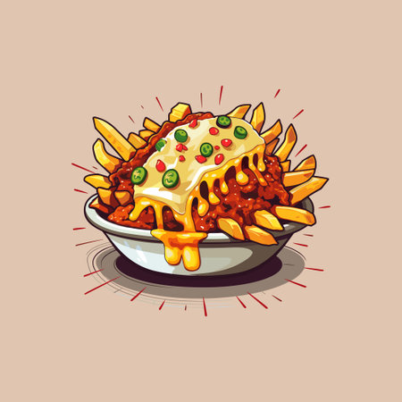 chili cheese fries vector illustration. clean line and cool color clip art for menu, poster, webのイラスト素材