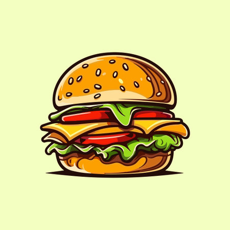 cheese burger cartoon clip art illustration for menu, poster, webのイラスト素材