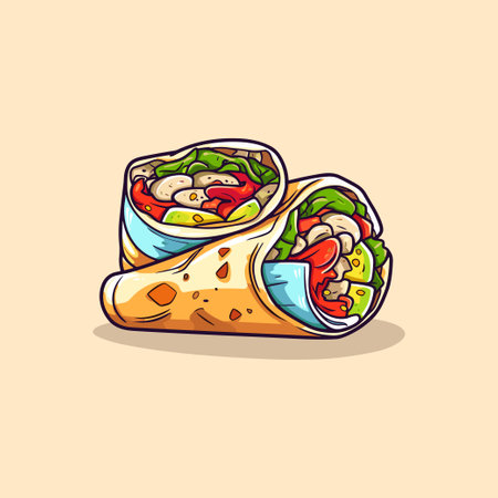 breakfast burrito vector illustration. clean line and cool color clip art for menu, poster, webのイラスト素材