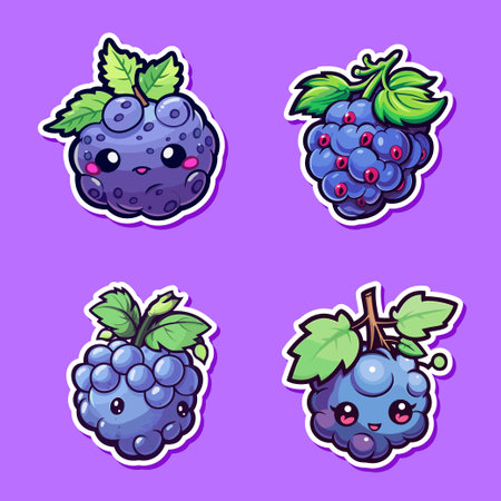 blackcurrant sticker cool colors kawaii clip art illustrationのイラスト素材