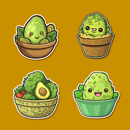 guacamole sticker cool colors kawaii clip art illustrationのイラスト素材