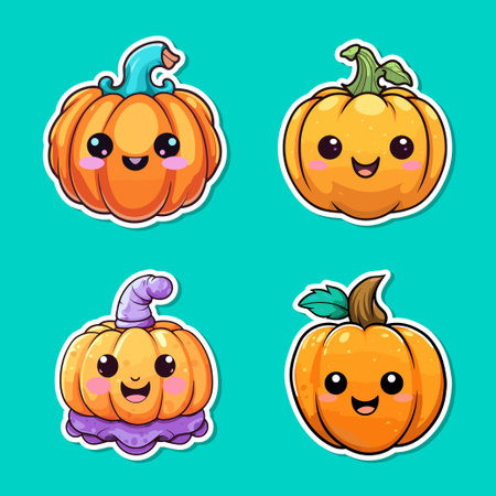 pumpkin sticker cool colors kawaii clip art illustrationのイラスト素材