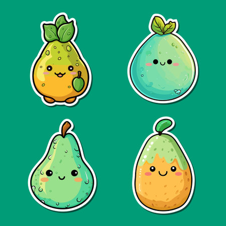 pear sticker cool colors kawaii clip art illustrationのイラスト素材