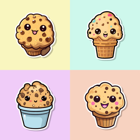 chocolate chip cookie dough ice cream sticker cool colors clip art illustration collectionのイラスト素材