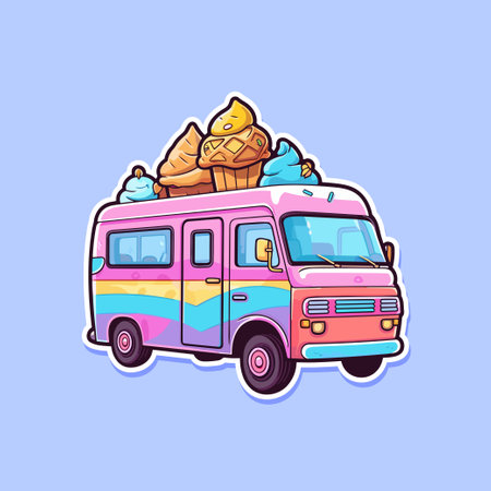 ice cream truck sticker cool colors kawaii clip art illustrationのイラスト素材