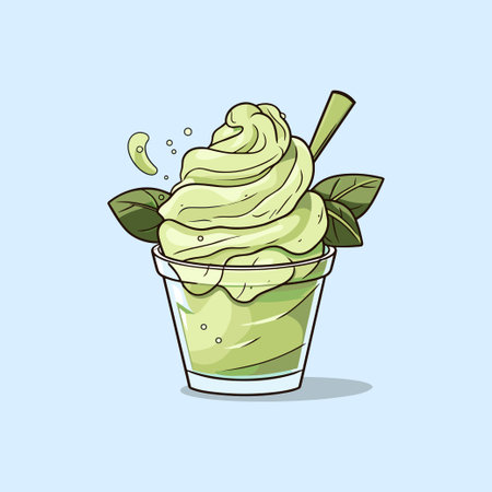 green tea matcha ice cream clip art illustrationのイラスト素材