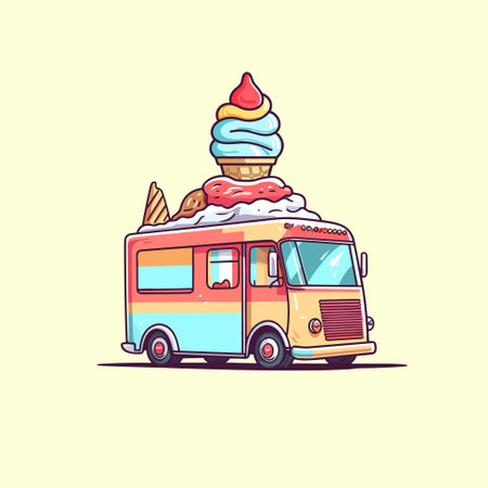 ice cream truck clip art illustrationのイラスト素材