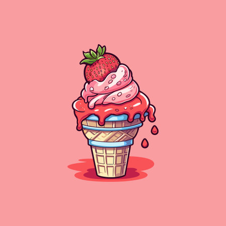 strawberry ice cream clip art illustrationのイラスト素材