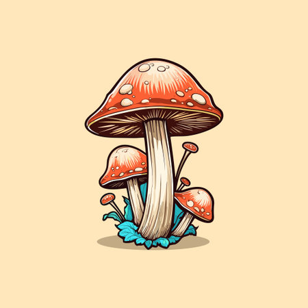 agaricus bisporus kawaii cartoon illustrationのイラスト素材