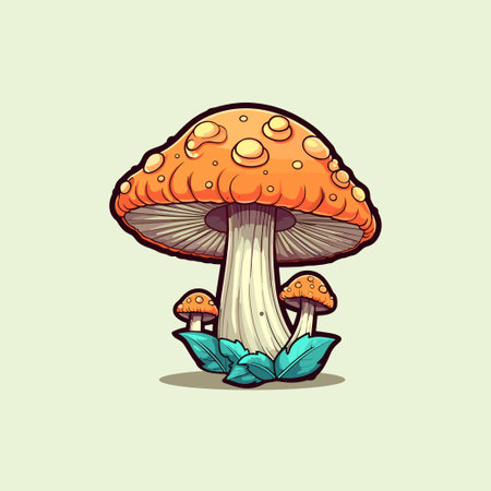 agaricus bisporus kawaii cartoon illustrationのイラスト素材