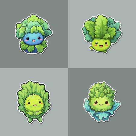 lettuce sticker. kawaii cartoon illustrationのイラスト素材