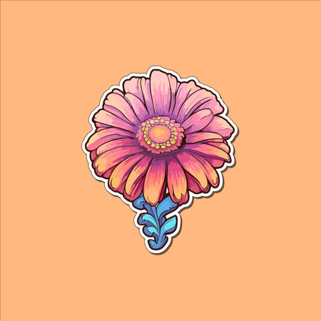gerbera daisy sticker. kawaii cartoon illustrationのイラスト素材