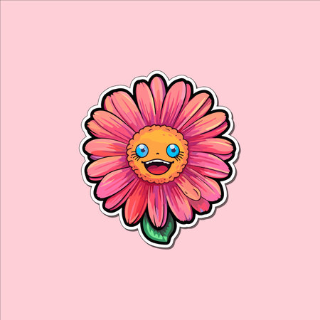 gerbera daisy sticker. kawaii cartoon illustrationのイラスト素材