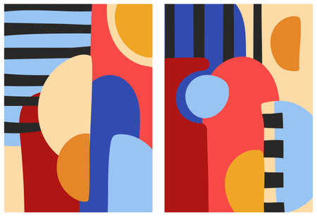 Abstraction in a modern style with bright geometric elements. The background of the decor element of artistic painting. Colorful vector art design. vectorset.のイラスト素材