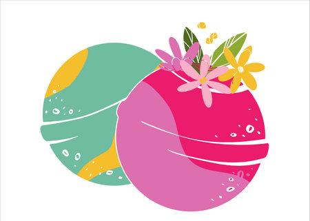 Fragrant effervescent bath bombs. Cosmetic bubbling bath ball. Bath bomb with flowers. home care. vector illustration.のイラスト素材